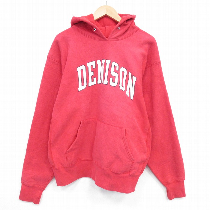 【20%OFF】XL★古着 長袖 スウェット パーカー メンズ 90年代 90s DENISON 大きいサイズ USA製 赤 25dec04