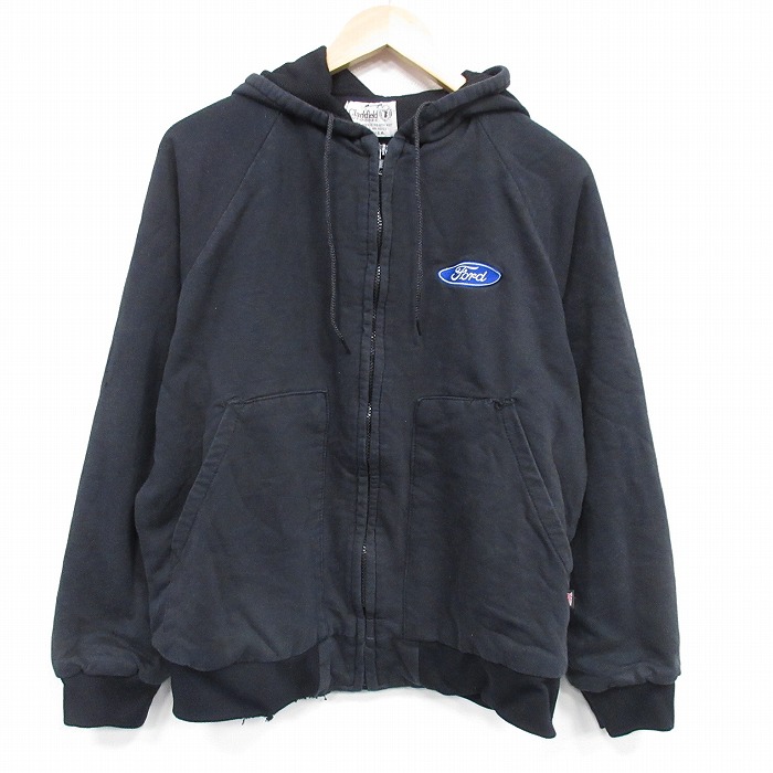 XL★古着 長袖 フルジップ スウェット パーカー メンズ 90年代 90s フォード ラグラン USA製 黒 25dec04