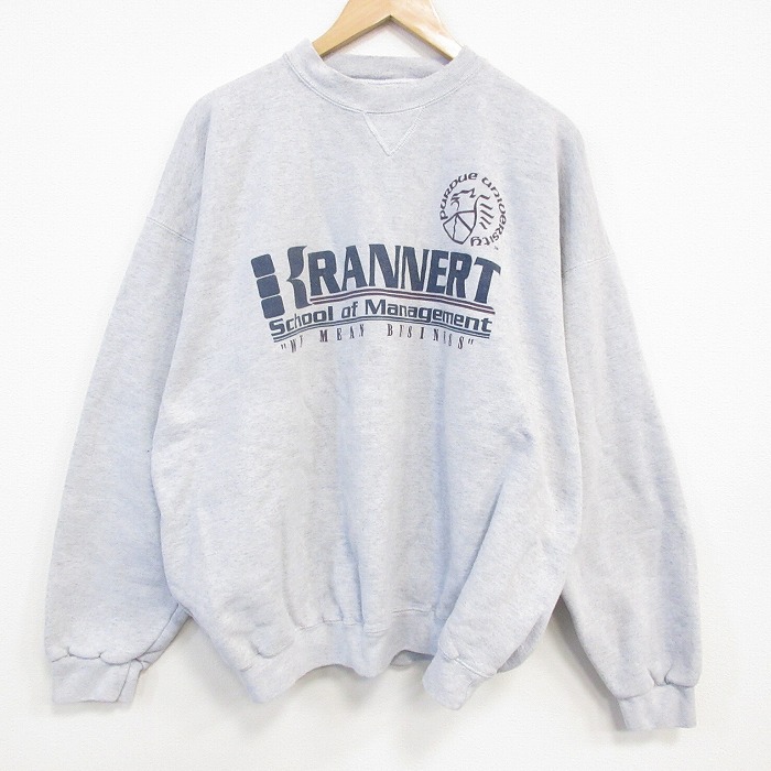 【20%OFF】XL★古着 長袖 スウェット メンズ 90年代 90s RANNERT 大きいサイズ クルーネック USA製 薄グレー 霜降り 25dec06