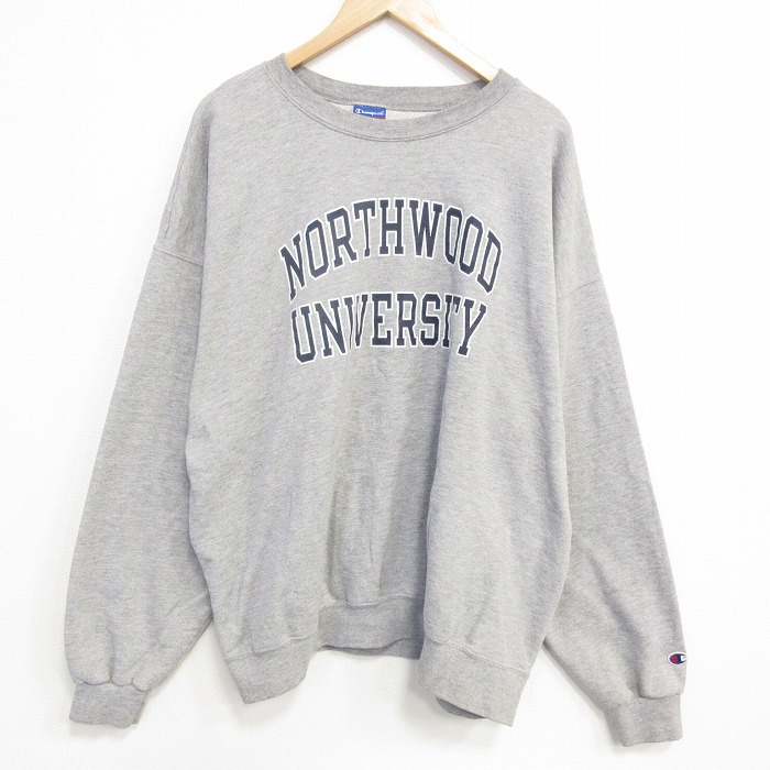 XL★古着 チャンピオン champion 長袖 スウェット メンズ 00年代 00s NORTHWOOD 大きいサイズ クルーネック グレー 霜降り 25dec06