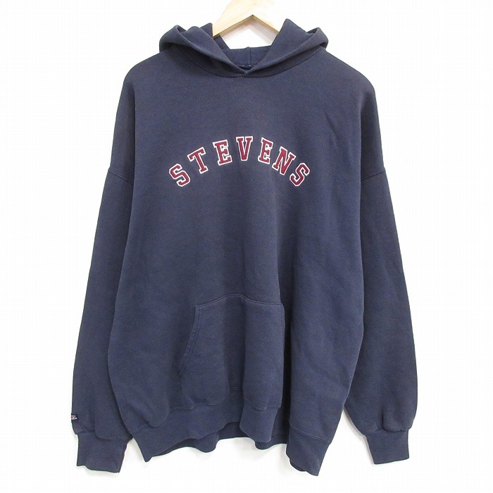 XL★古着 ジャンスポーツ 長袖 スウェット パーカー メンズ 00年代 00s STEVENS 刺繍 大きいサイズ 紺 25dec06