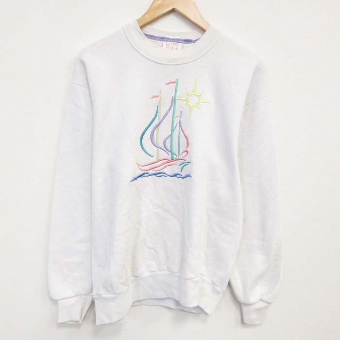 ジャージーズ 90s 長袖スウェット ヨット刺繍 ホワイト M | 古着