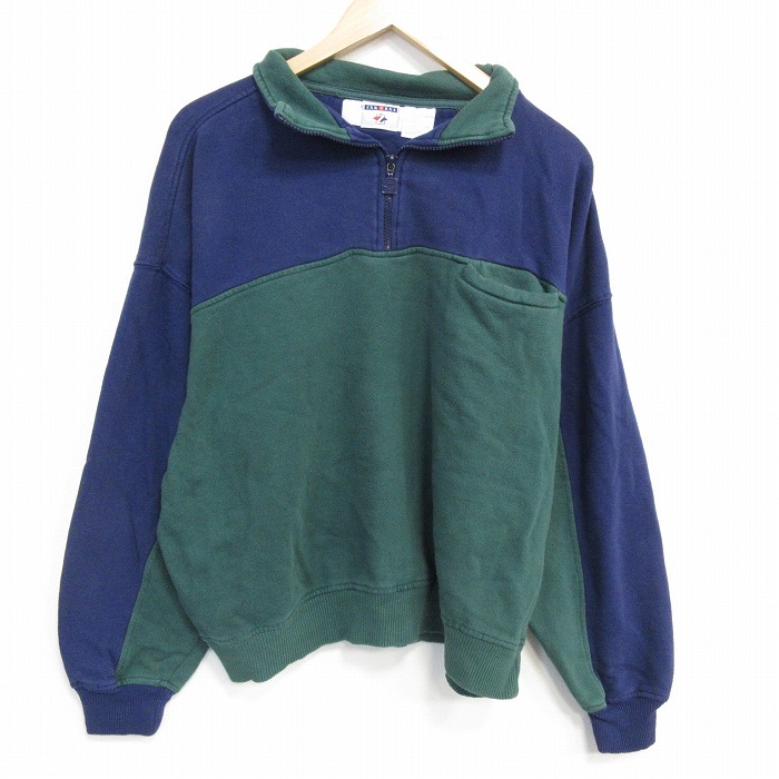 ジャージーズ 00s ハーフジップスウェット ツートンカラー グリーン XL | 古着