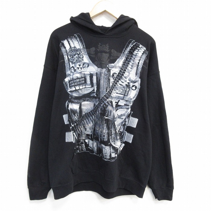 XL★古着 長袖 スウェット パーカー メンズ CITY MORGUE 黒 25dec06