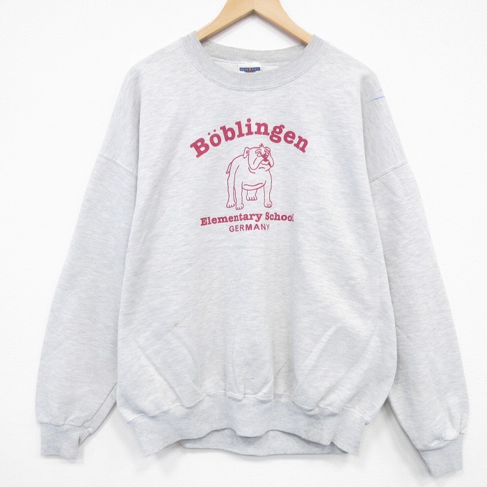 XL★古着 ジャージーズ 長袖 スウェット メンズ 00年代 00s ブルドッグ 大きいサイズ クルーネック 薄グレー 霜降り 25dec08