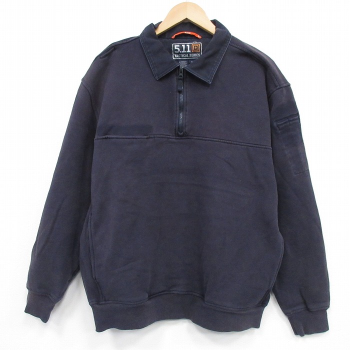 【20%OFF】XL★古着 5.11タクティカル 長袖 ハーフジップ スウェット メンズ 大きいサイズ クルーネック 濃紺 25dec08