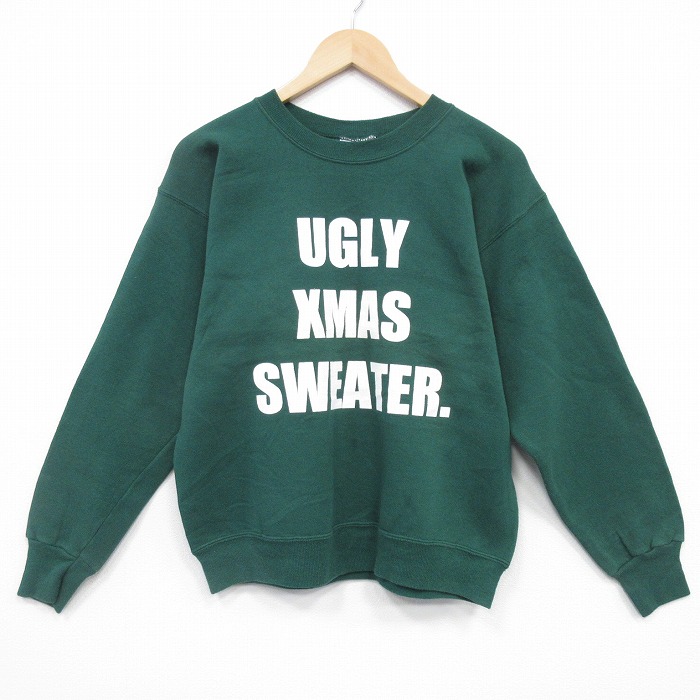 M★古着 ヘインズ 長袖 スウェット メンズ 90年代 90s UGLY クルーネック 緑 25dec08