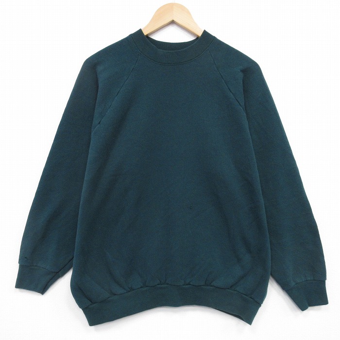 XL★古着 フルーツオブザルーム 長袖 スウェット メンズ 90年代 90s 無地 ラグラン クルーネック USA製 緑 25dec08