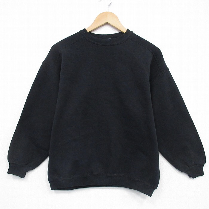 S★古着 長袖 スウェット メンズ 90年代 90s 無地 クルーネック USA製 黒 25dec08
