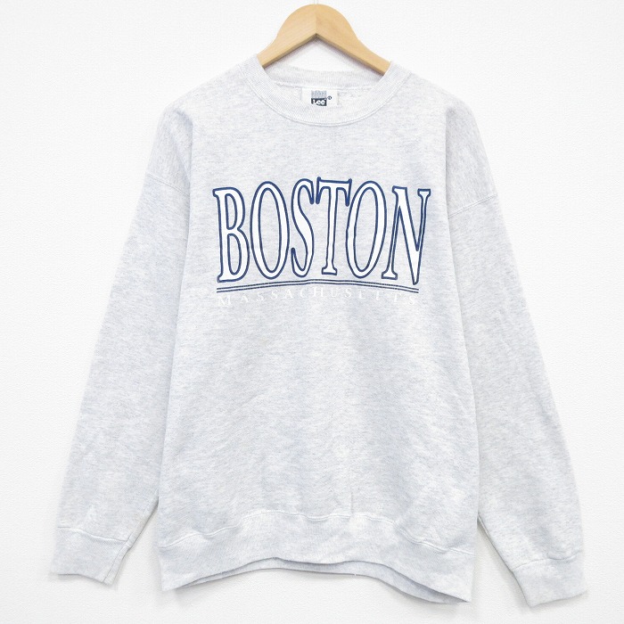 XL★古着 リー Lee 長袖 スウェット メンズ 90年代 90s ボストン クルーネック USA製 薄グレー 霜降り 25dec08