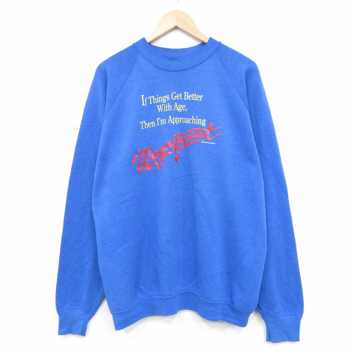 フルーツオブザルーム 90s 長袖スウェット メッセージ ブルー XL | 古着