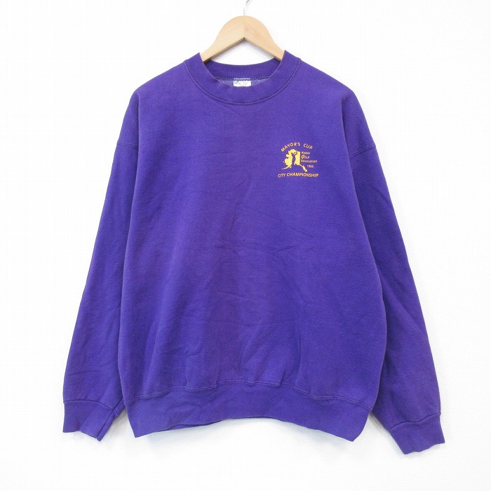 XL★古着 フルーツオブザルーム 長袖 スウェット メンズ 90年代 90s ゴルフ クルーネック USA製 紫 25dec09