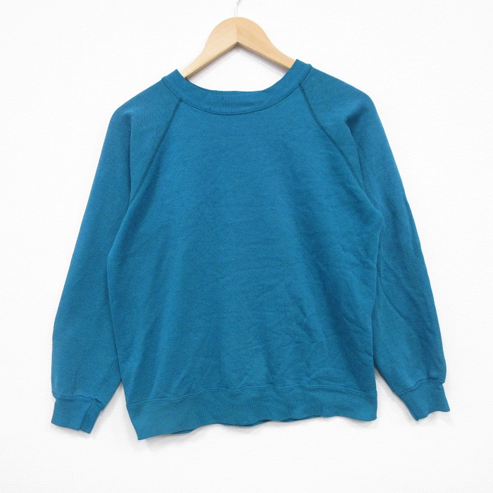 S★古着 ヘインズ 長袖 スウェット メンズ 80年代 80s 無地 ラグラン クルーネック USA製 青緑 25dec09