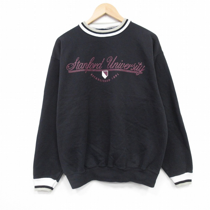 XL★古着 長袖 スウェット メンズ 90年代 90s スタンフォード クルーネック USA製 黒 25dec09