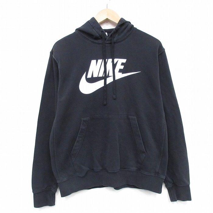 L★古着 ナイキ NIKE 長袖 スウェット パーカー メンズ ビッグロゴ 黒 25dec09