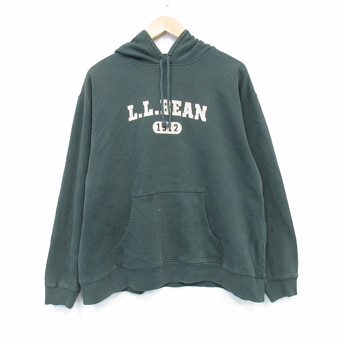 XL★古着 エルエルビーン 長袖 スウェット パーカー メンズ 00年代 00s ビッグロゴ 大きいサイズ 緑 25dec09