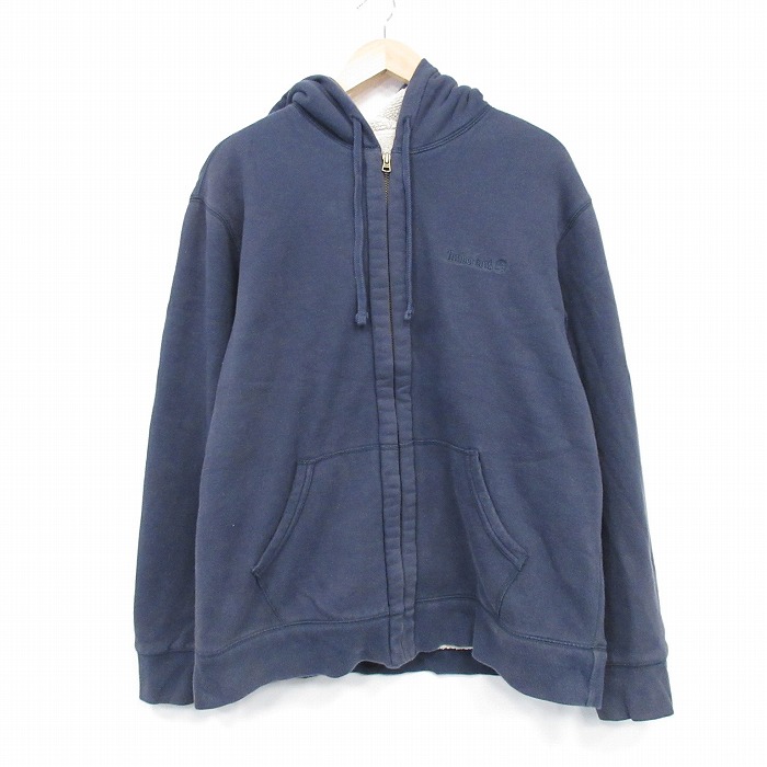 【20%OFF】XL★古着 ティンバーランド 長袖 フルジップ スウェット パーカー メンズ 紺 内側ボア【spe】 25dec09