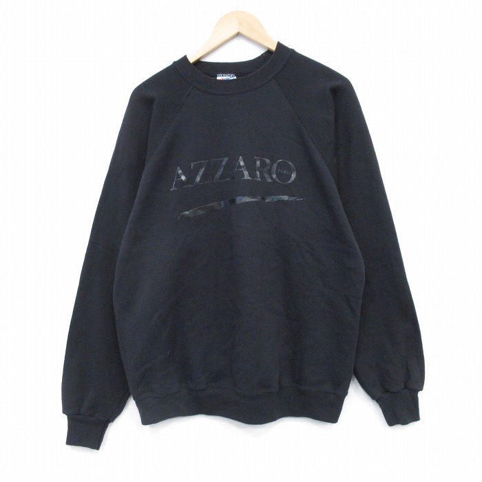 L★古着 ヘインズ 長袖 スウェット メンズ 90年代 90s AZZARO ラグラン クルーネック 黒 25dec09