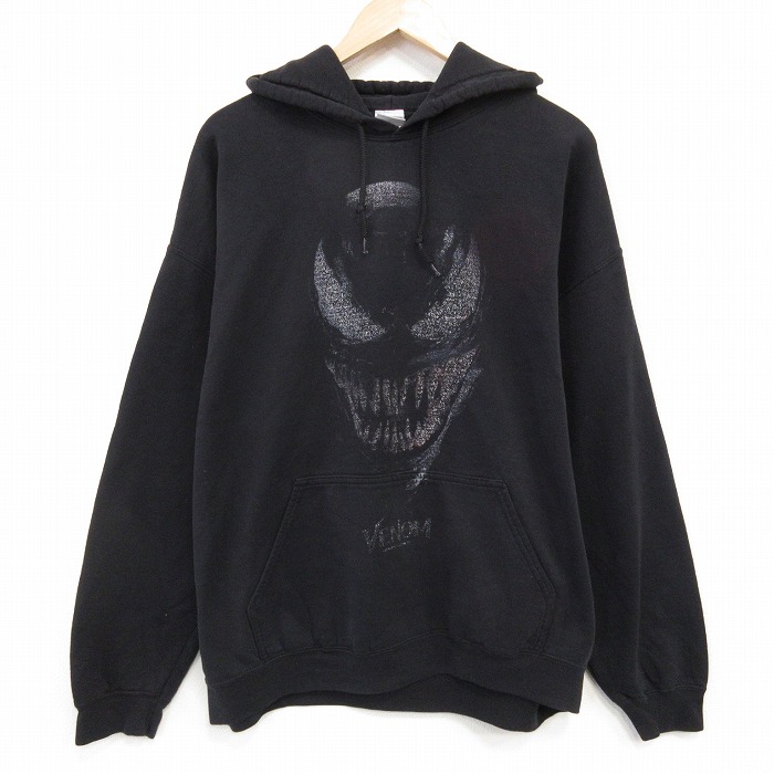 XL★古着 長袖 スウェット パーカー メンズ マーベル ヴェノム 黒 25dec09