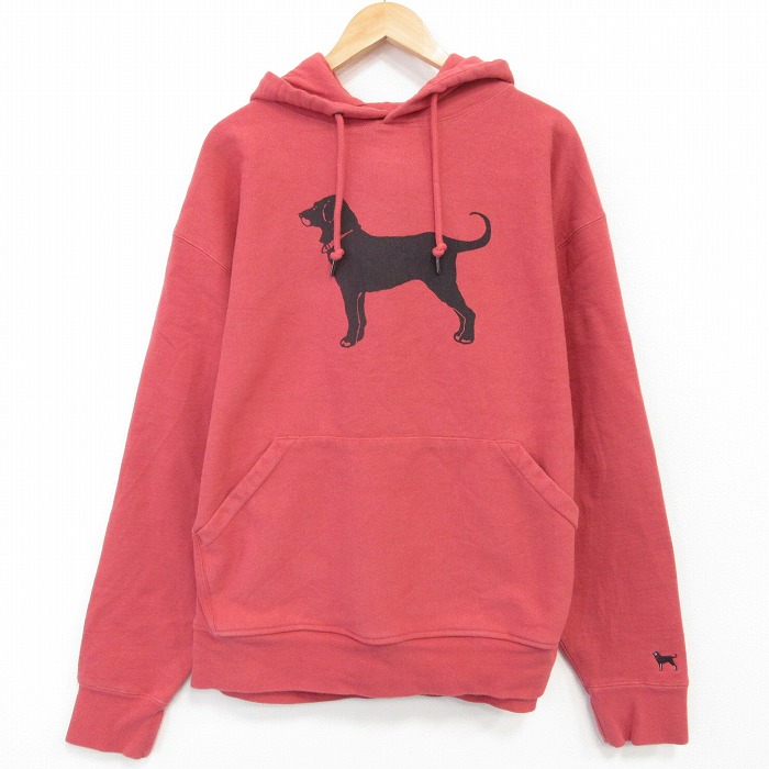 XL★古着 長袖 スウェット パーカー メンズ The Black Dog 大きいサイズ 薄赤【spe】 25dec09