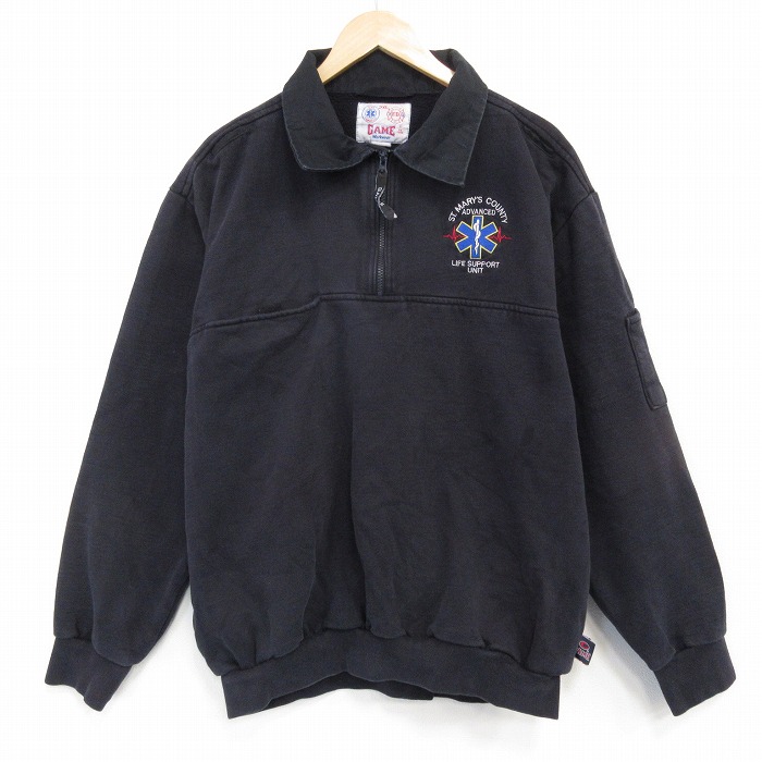 00s ハーフジップスウェット ライフサポート ブラック XL | 古着