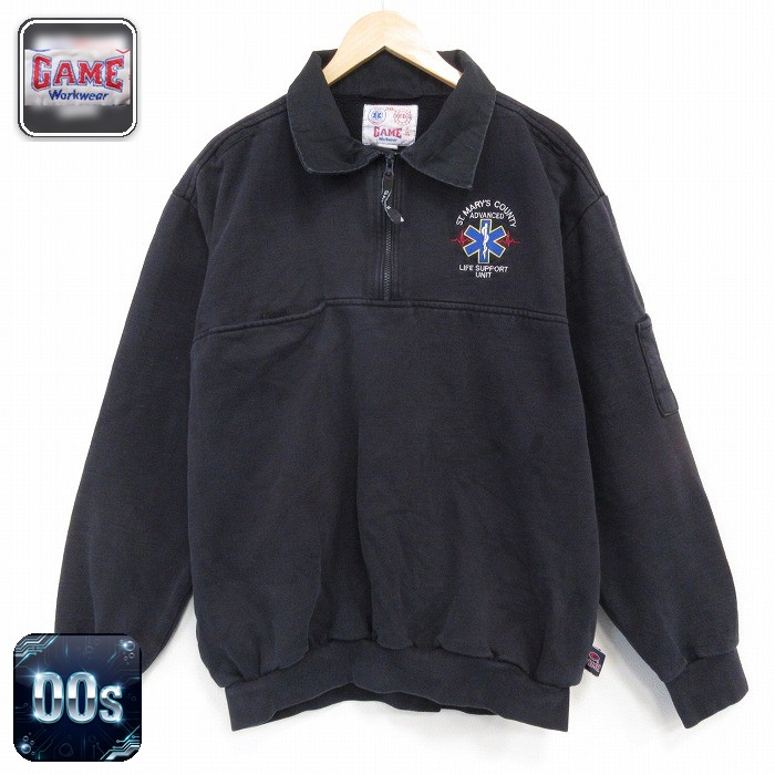 【50%OFF】00s ハーフジップスウェット ライフサポート ブラック XL | 古着