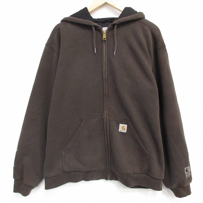 XL★古着 カーハート 長袖 スウェット パーカー メンズ ワンポイントロゴ 大きいサイズ こげ茶 25dec09