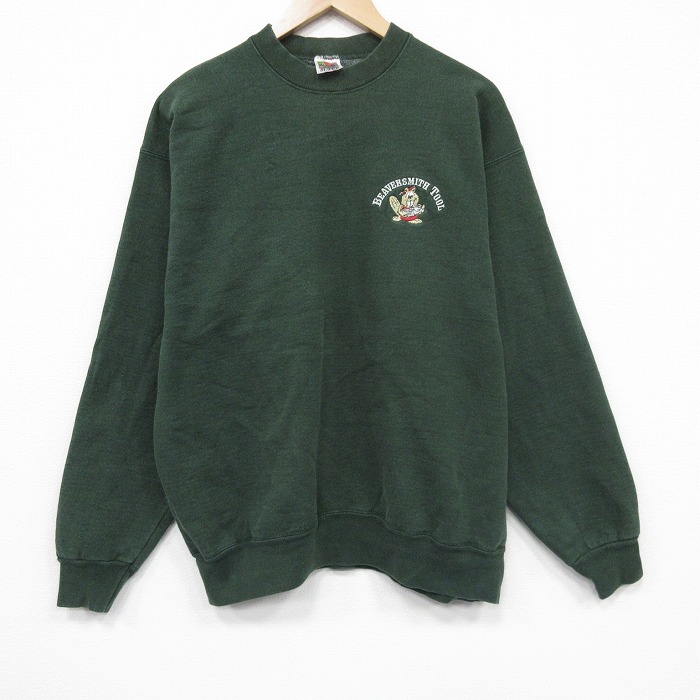 XL★古着 フルーツオブザルーム 長袖 スウェット メンズ 00年代 00s ビーバー クルーネック 緑 25dec10