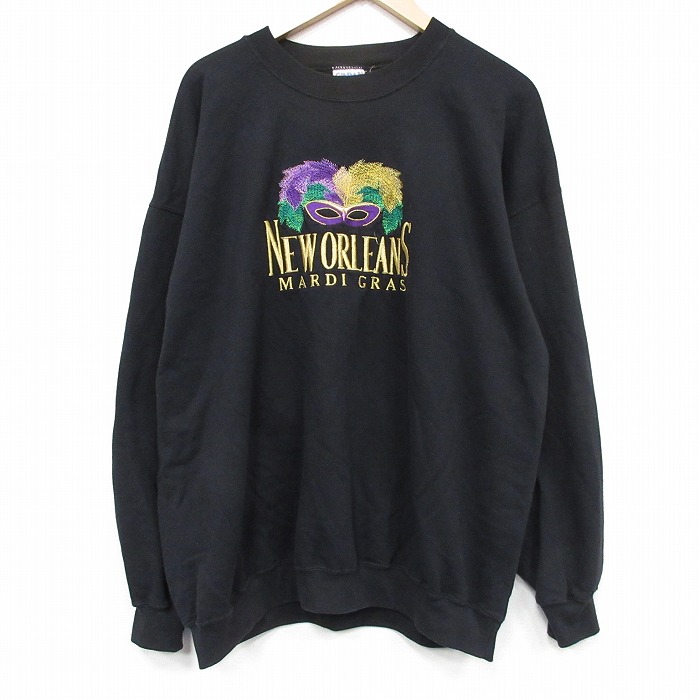 XL★古着 長袖 スウェット メンズ 00年代 00s ニューオリンズ 大きいサイズ クルーネック 黒 25dec11