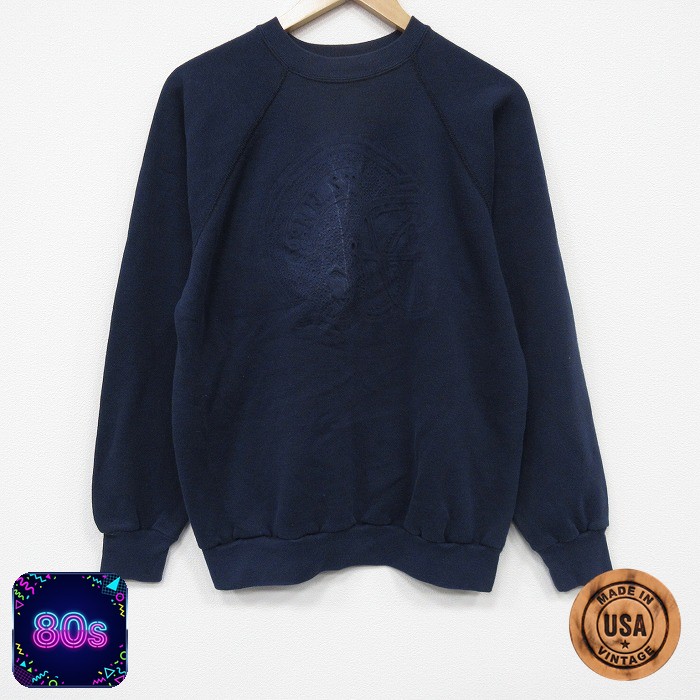 【50%OFF】80s ラグランスウェット アメフト ネイビー M | 古着