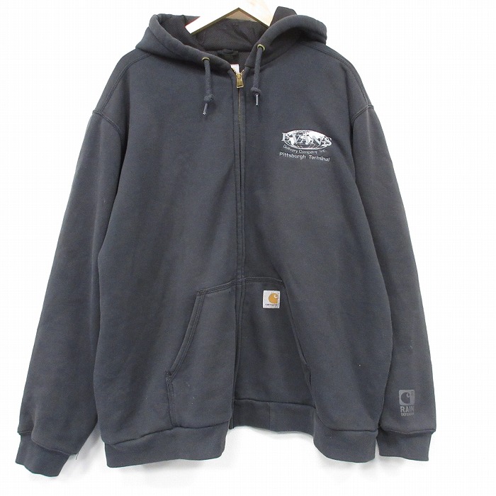 XL★古着 カーハート 長袖 フルジップ スウェット パーカー メンズ EVANS 大きいサイズ 黒 25dec11