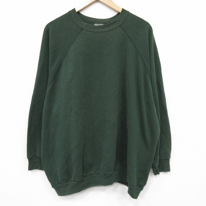 XL★古着 TULTEX 長袖 スウェット メンズ 90年代 90s 無地 大きいサイズ ラグラン クルーネック USA製 緑 25dec11