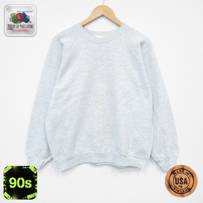 【50%OFF】フルーツオブザルーム 90s 長袖スウェット ラグラン グレー L | 古着