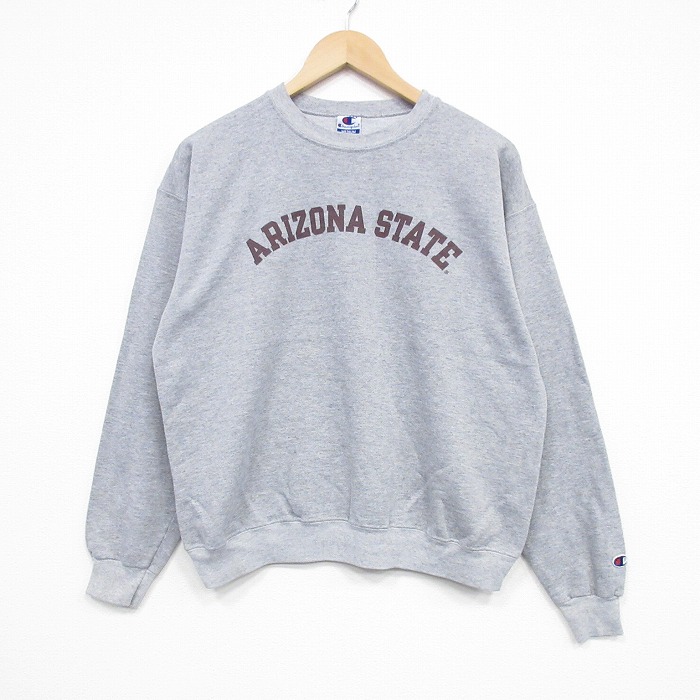 M★古着 チャンピオン champion 長袖 スウェット メンズ 90年代 90s アリゾナ クルーネック グレー 霜降り 25dec12