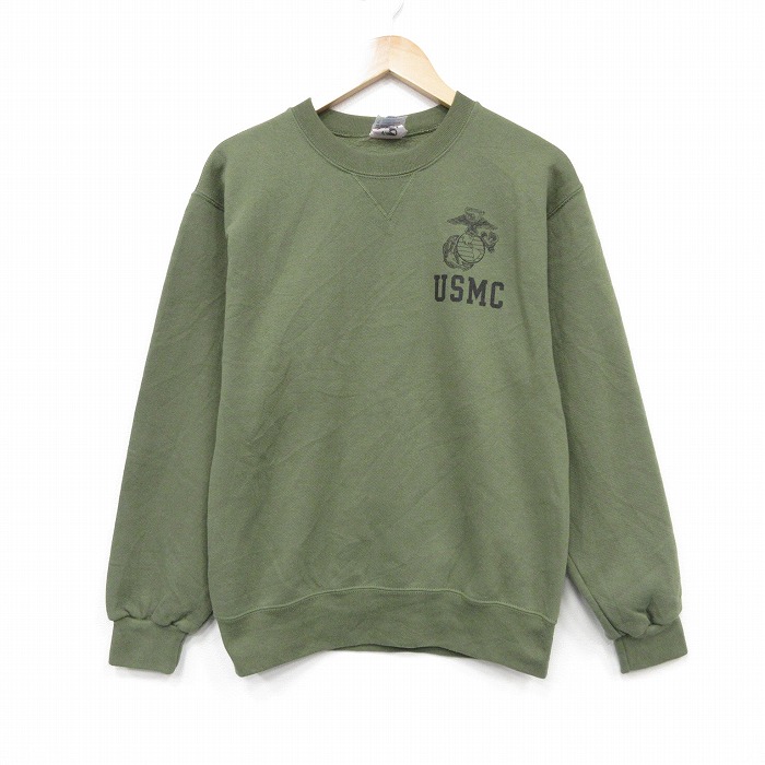 S★古着 長袖 スウェット メンズ 00年代 00s ミリタリー USMC クルーネック USA製 緑 25dec12