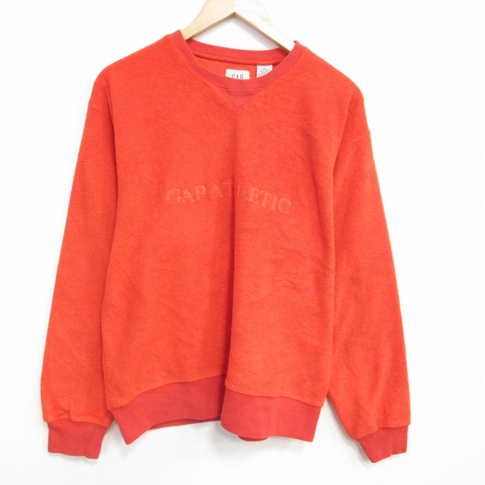 M★古着 ギャップ GAP 長袖 スウェット メンズ 00年代 00s ビッグロゴ ポリエステル クルーネック オレンジ 25dec10