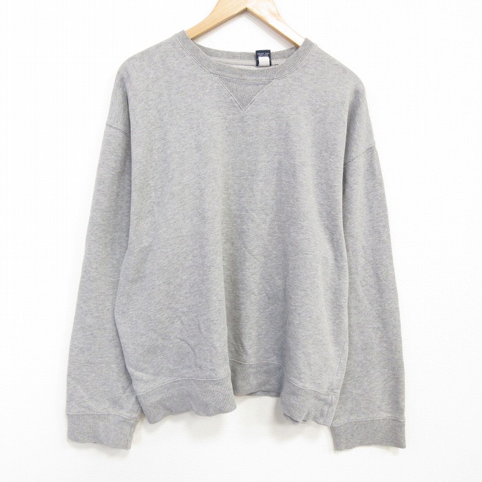 XL★古着 ギャップ GAP 長袖 スウェット メンズ 00年代 00s 無地 クルーネック グレー 霜降り 25dec10