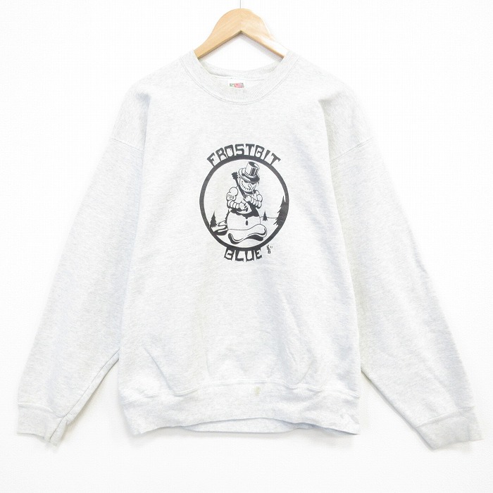 XL★古着 フルーツオブザルーム 長袖 スウェット メンズ 90年代 90s 雪ダルマ クルーネック USA製 薄グレー 霜降り【spe】 25dec11