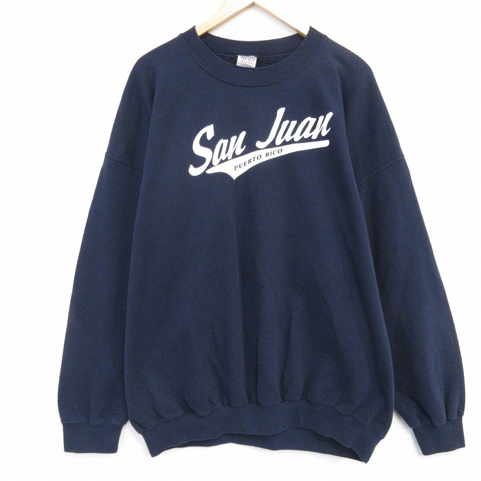 XL★古着 長袖 スウェット メンズ 00年代 00s プエルトリコ 大きいサイズ クルーネック 紺 25dec11