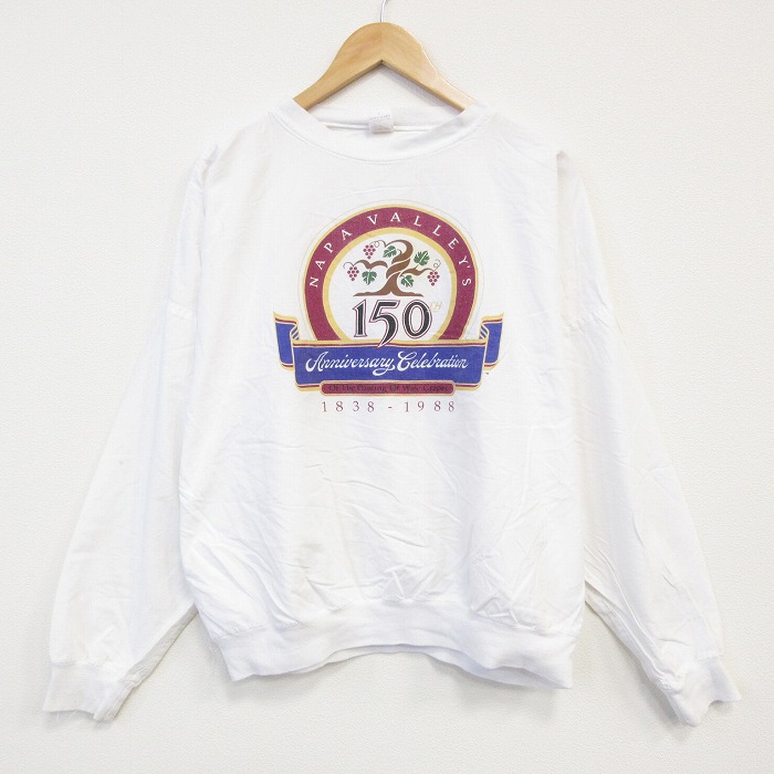 XL★古着 長袖 トップス メンズ 80年代 80s NAPA 大きいサイズ コットン クルーネック USA製 白 25dec11