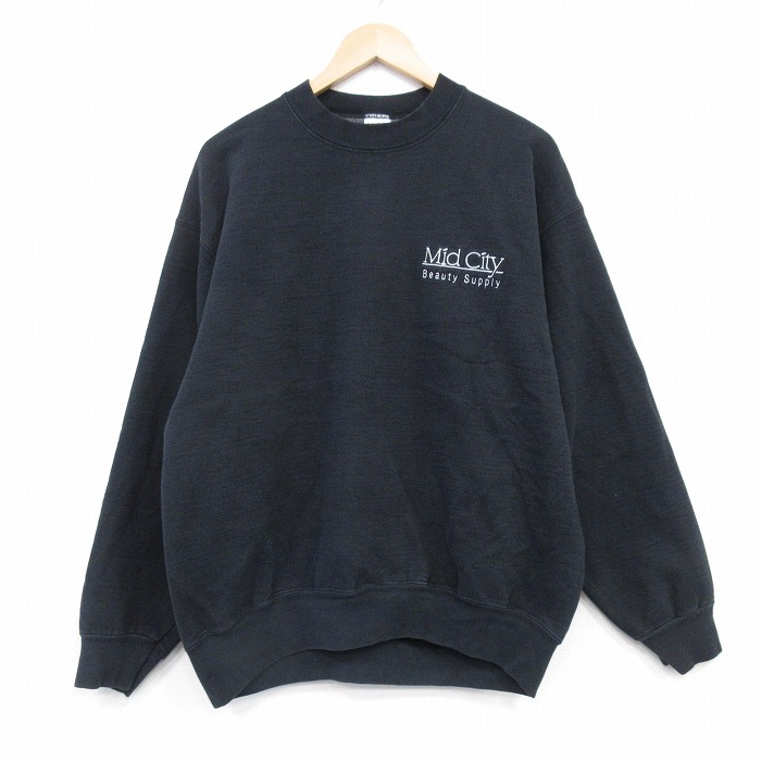 XL★古着 フルーツオブザルーム 長袖 スウェット メンズ 00年代 00s ミッドシティ クルーネック USA製 黒 25dec12