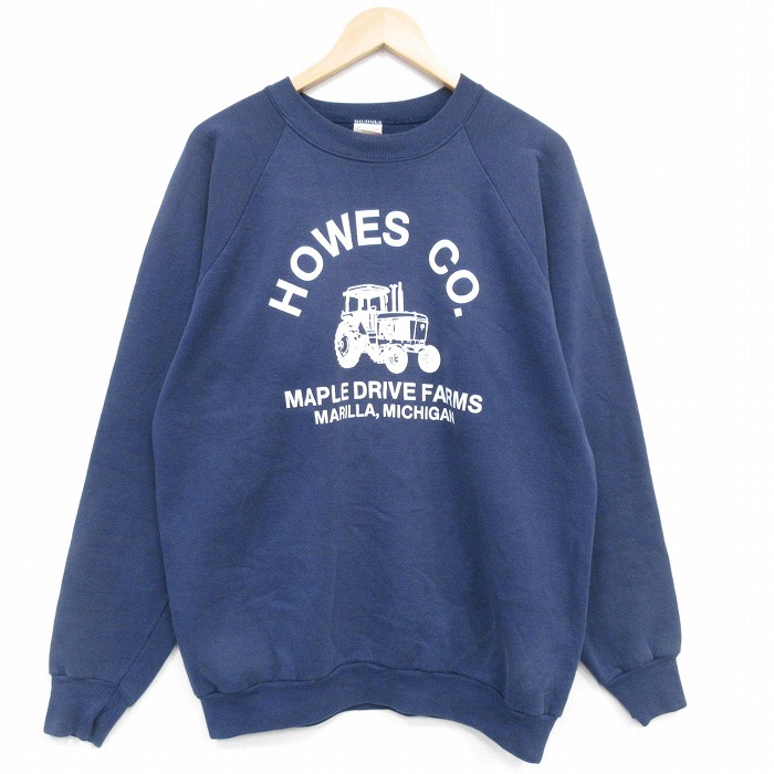 L★古着 フルーツオブザルーム 長袖 スウェット メンズ 80年代 80s トラクター ラグラン クルーネック USA製 紺 25dec12