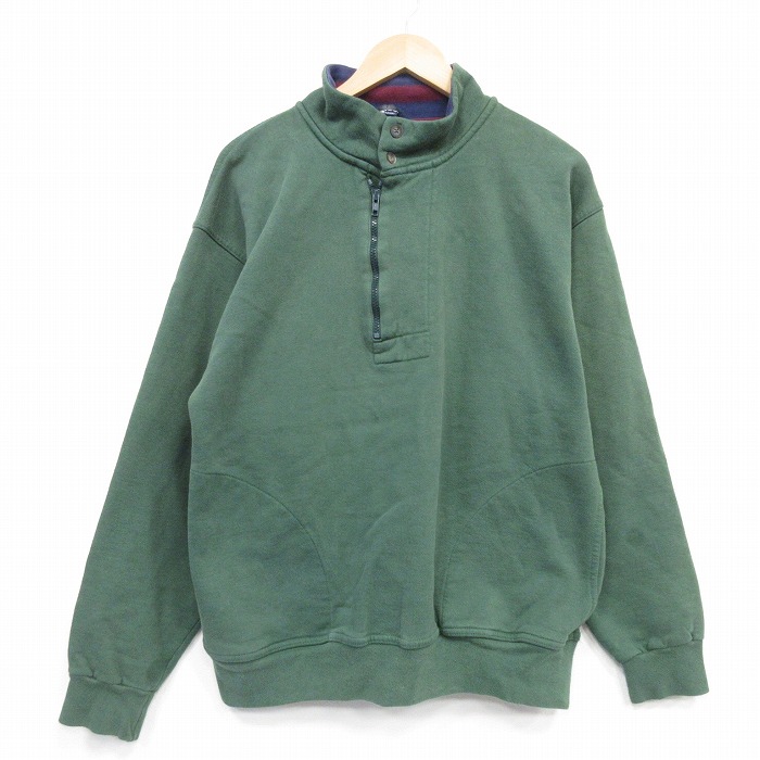 L★古着 ランズエンド 長袖 ハーフジップ スウェット メンズ 90年代 90s 無地USA製 濃緑【spe】 25dec12