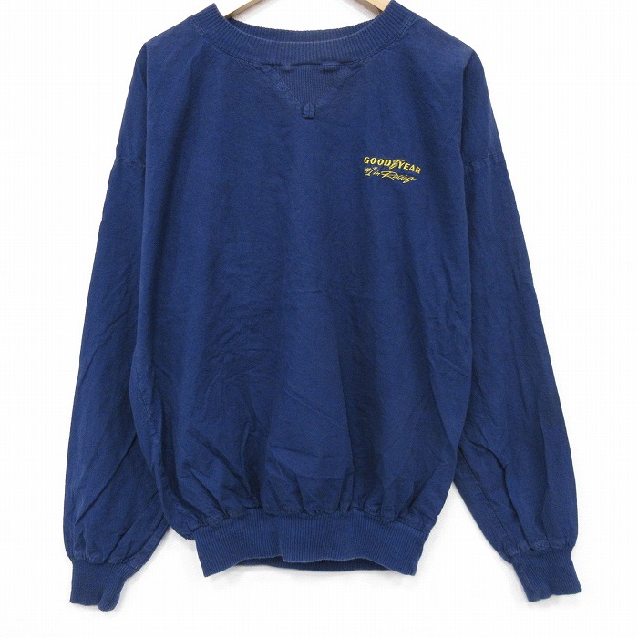 XL★古着 スイングスター 長袖 トップス メンズ 90年代 90s GOOD YEAR コットン クルーネック USA製 紺 25dec13
