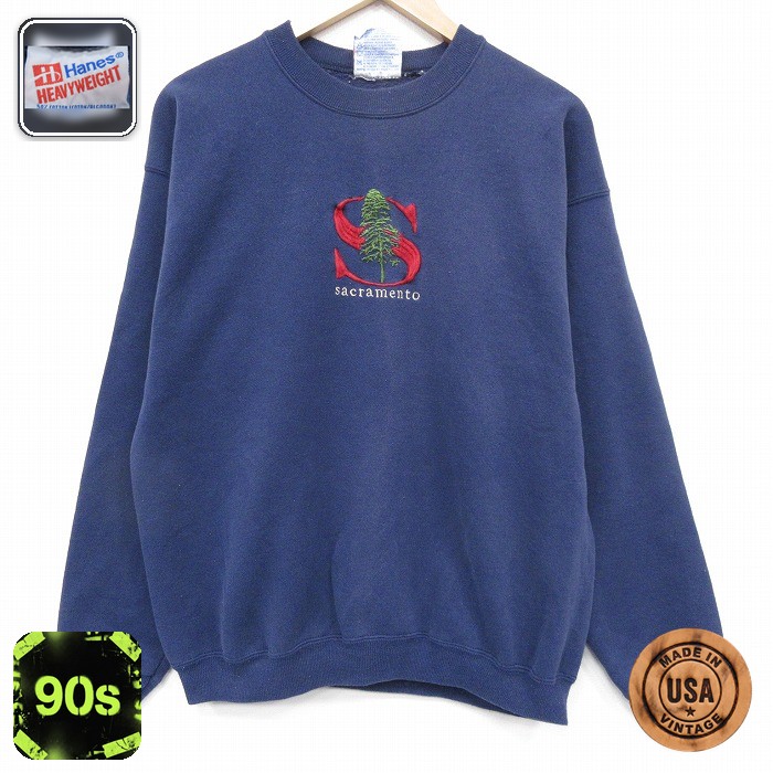 【50%OFF】90s 長袖スウェット 刺繍 ネイビー L | 古着