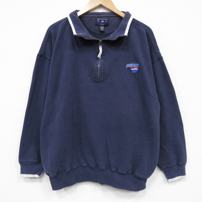 ハーフジップ長袖スウェット ペプシ ネイビー XL | 古着