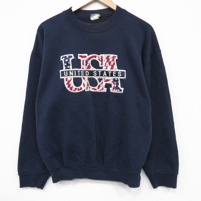 90s 長袖スウェット USAロゴ刺繍 ネイビー L | 古着