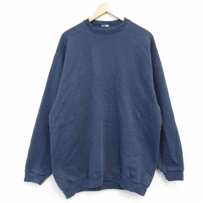 XL★古着 長袖 スウェット メンズ 00年代 00s 無地 クルーネック 紺 霜降り 25dec12
