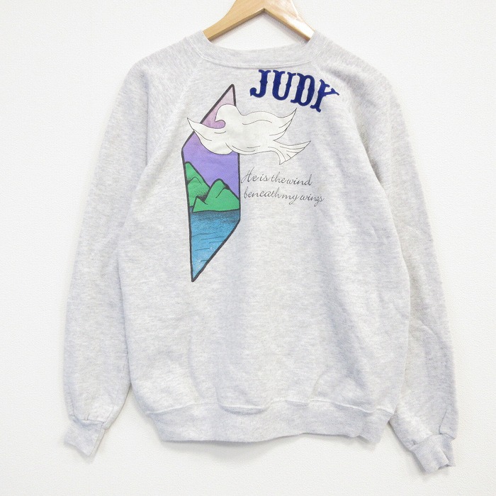 M★古着 ヘインズ  長袖 スウェット メンズ 90年代 90s JUDY ラグラン クルーネック USA製 薄グレー 霜降り 25dec12