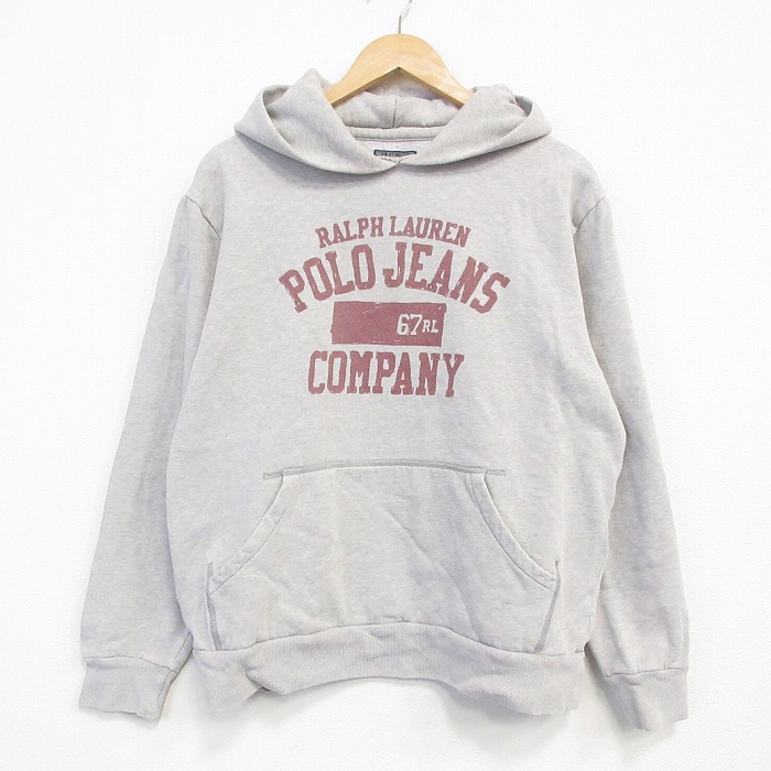 XL★古着 ラルフローレン 長袖 ブランド スウェット パーカー メンズ ビッグロゴ 薄グレー 霜降り 25dec12